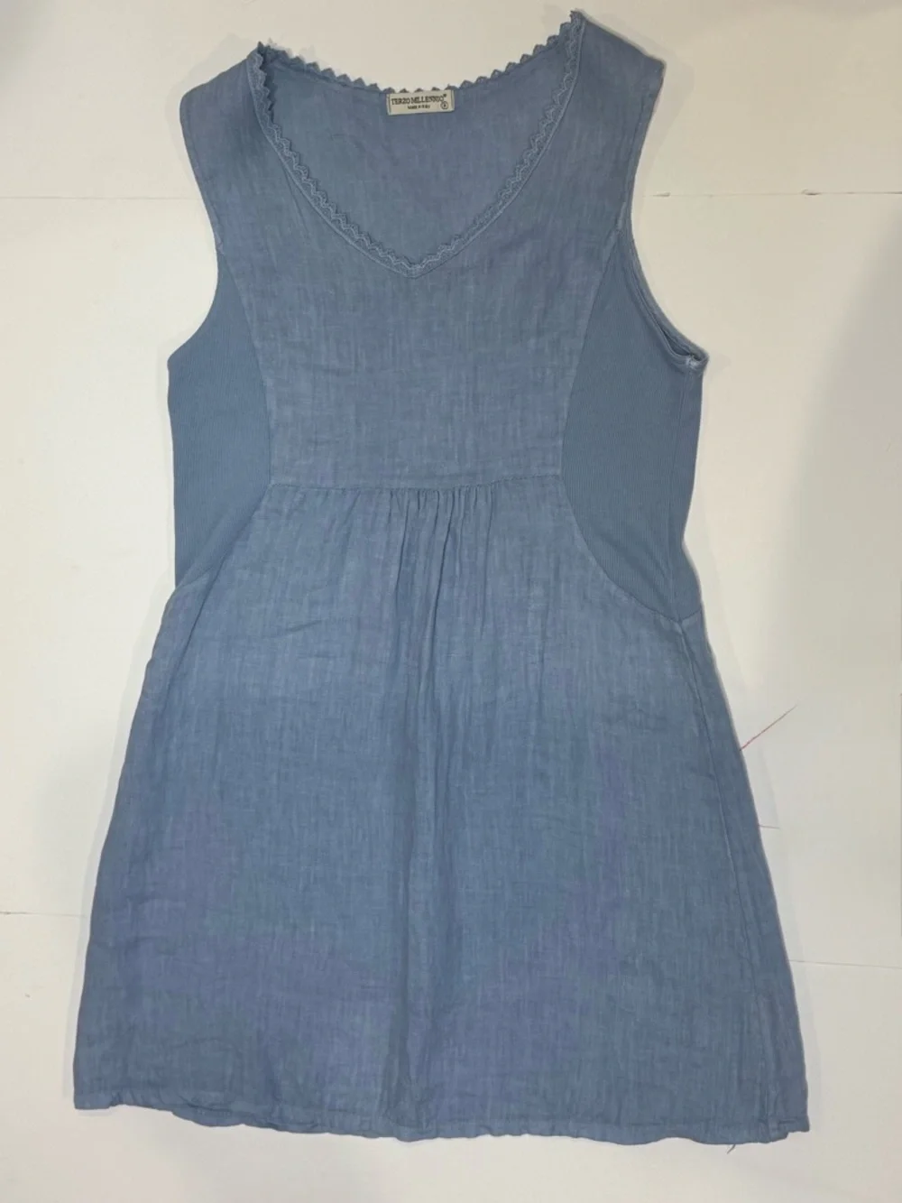 Terzo Millennio Light Blue Sleeveless Italian Linen Dress Small - Picture 8 of 10